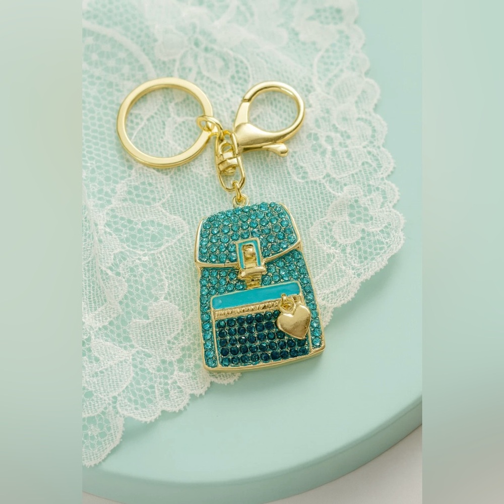 Bag Charm Keychain. Blue Sparkly Rhinestone Backpack Bag Charm Purse Accessory
